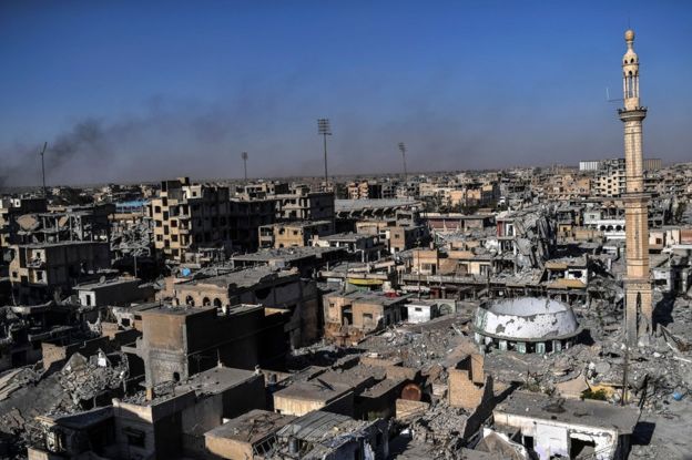 Area surrounding municipal stadium in Syrian city of Raqqa on 16 October 2017