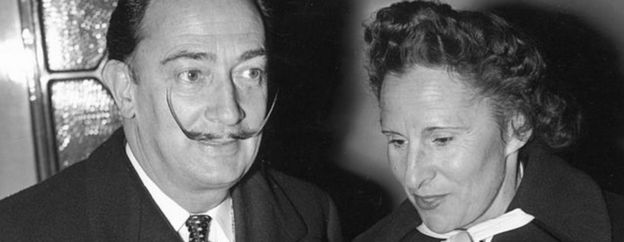 Spanish artist Salvador Dali and his wife Gala in London on 26 April 1955