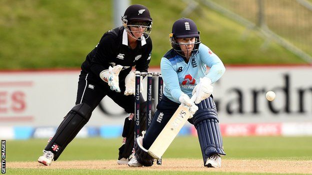 England opener Tammy Beaumont plays a shot against New Zealand in the second ODI