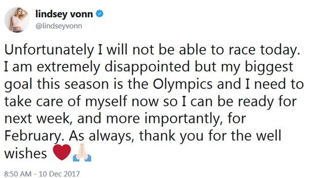 Tweet from Lindsey Vonn