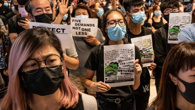 Pro-democracy protesters in Hong Kong on 21 September