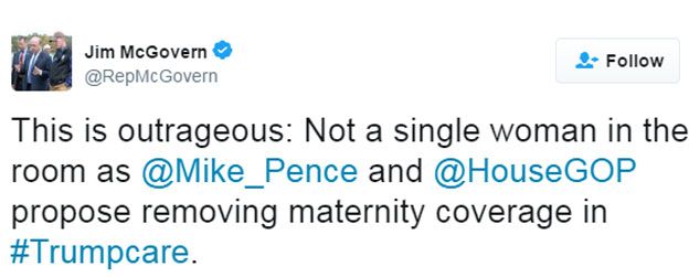 Jim McGovern tweet: "This is outrageous: Not a single woman in the room as @Mike_Pence and @HouseGOP propose removing maternity coverage in #Trumpcare