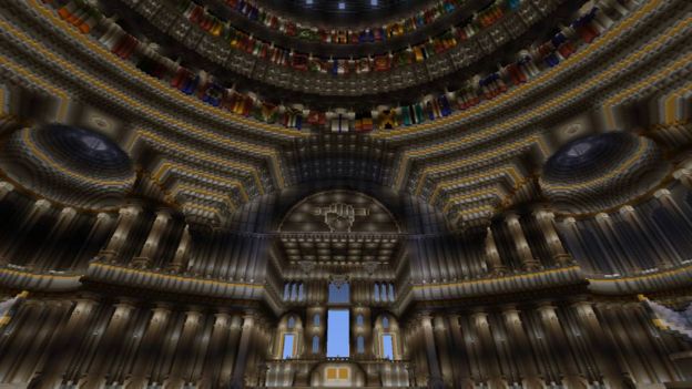 Minecraft library interior dome with flags