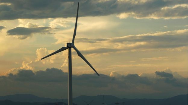 A wind turbine in Oaxaca, Mexico