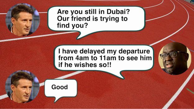 Text message exchange between Lord Coe and Papa Massata Diack on 15 August, 2015