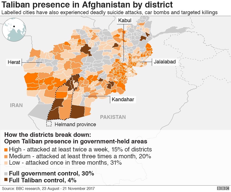 Map showing Taliban presence in Afghanistan