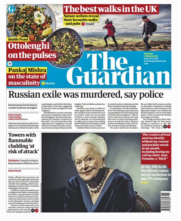 Guardian front page - 17/03/18