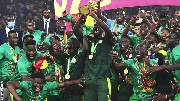 Senegal captain Kalidou Koulibaly lifts the Africa Cup of Nations trophy