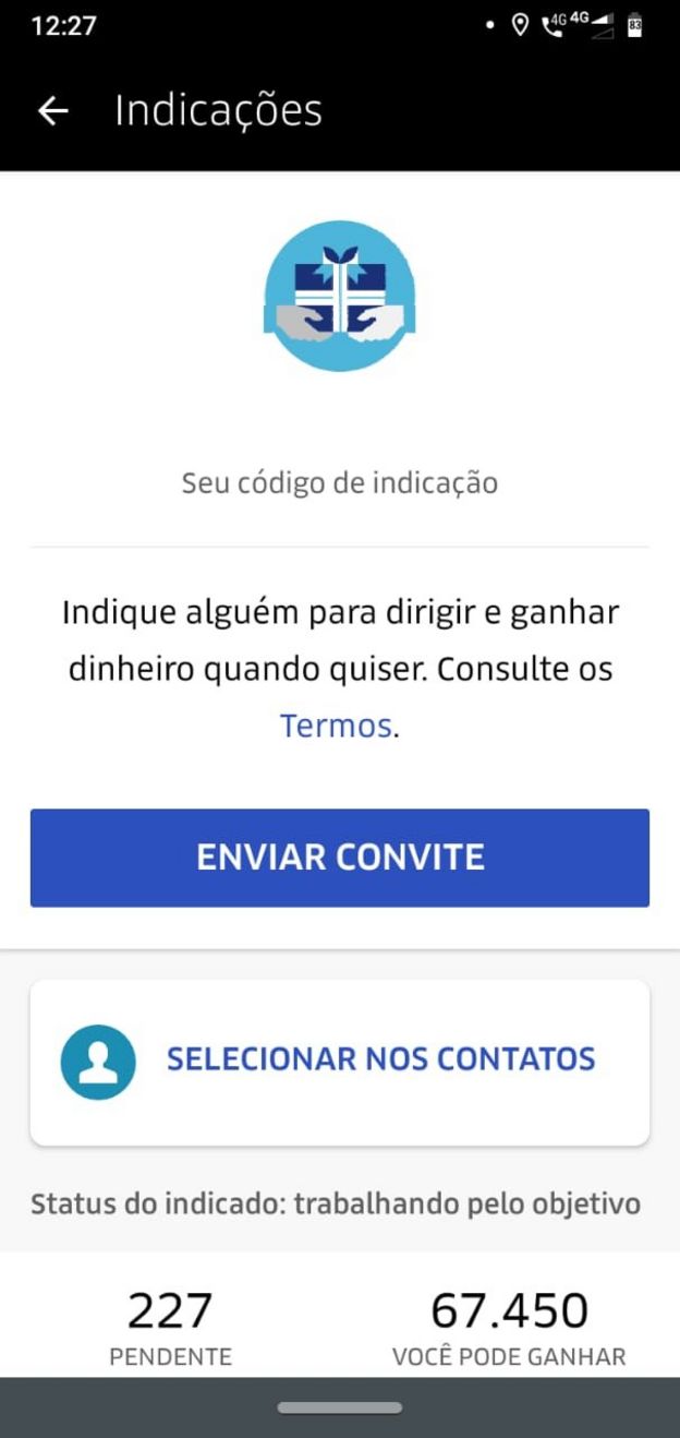 Print da tela de celular com o aplicativo Uber ligado