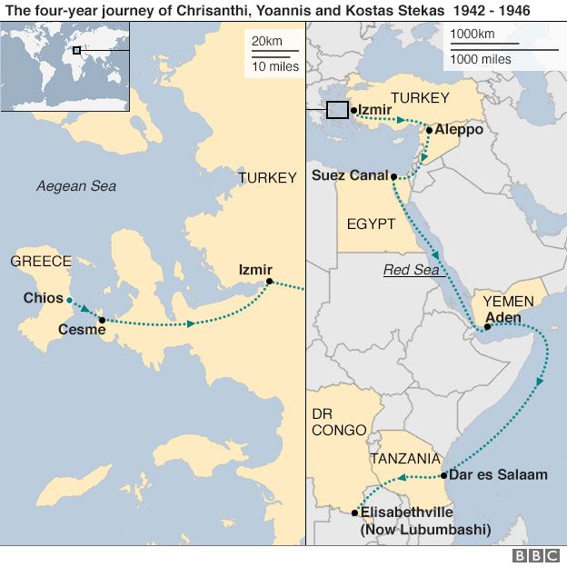 Viaggio dei rifugiati greci - mappa