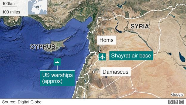 Map showing location of Shayrat air base