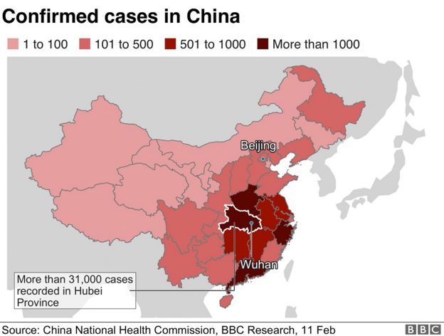 Map of how the virus has spread in China