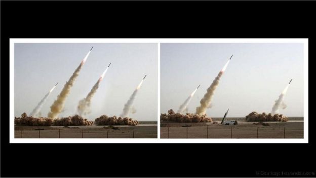 Comparação de fotos de teste militar iraniano