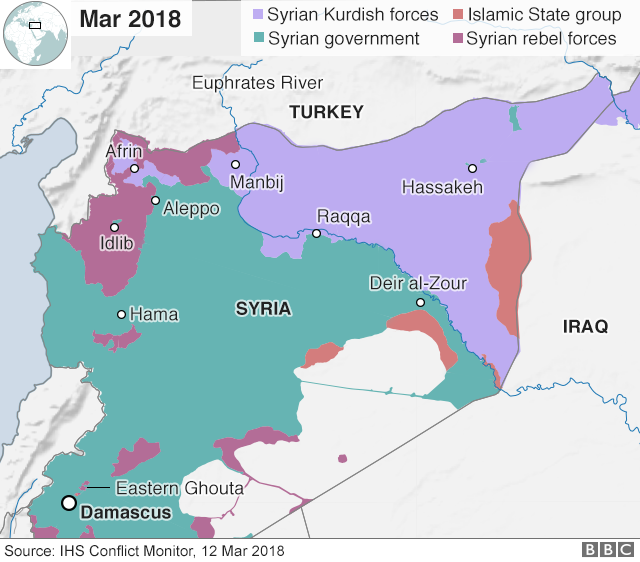 Map showing territory control in Syria