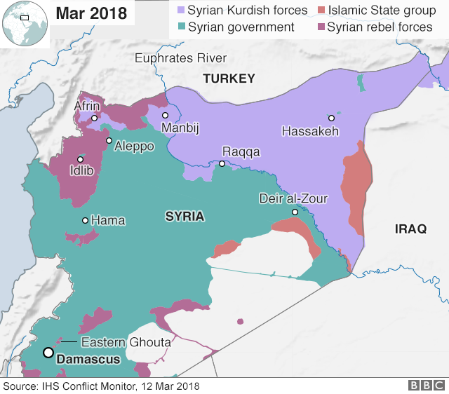 ما الذي تقاتل الولايات المتحدة لأجله في سورية؟ _100418490_syria_control_mar12_2018_640_map-nc