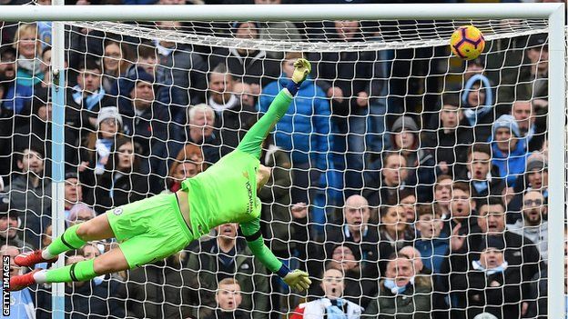 Chelsea goalkeeper Kepa Arrizabalaga could not keep out Aguero's pin-point strike from distance to make it 2-0