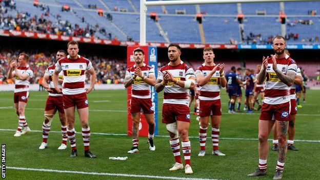 Wigan players at the Nou Camp