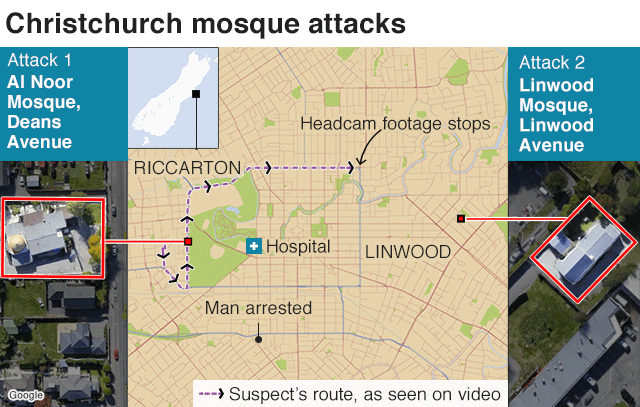 Map of the route of the attack