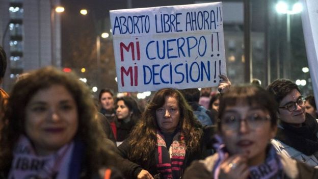 Protesta a favor del aborto en Santiago de Chile.