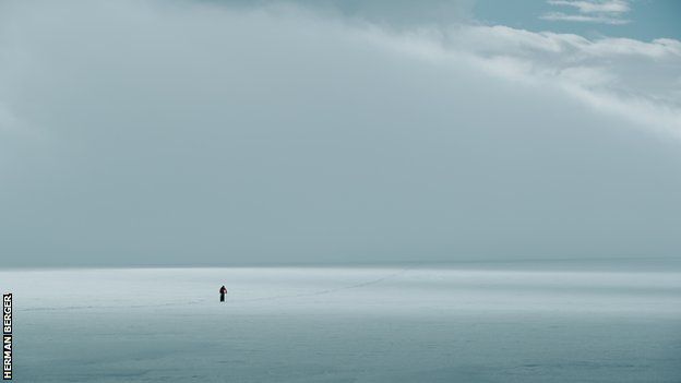 Anders Hofman during the cycling stage of his Ironman triathlon in Antarctica