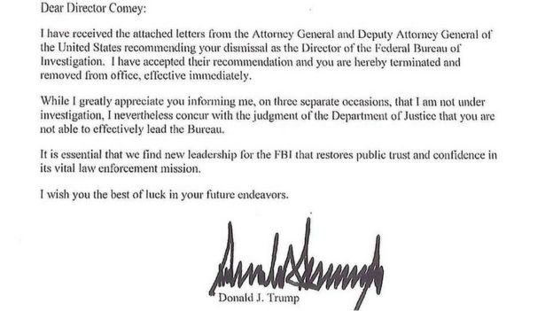 In the letter to James Comey, President Trump said he appreciated being told on 'three separate occasions' that he wasn't under investigation.