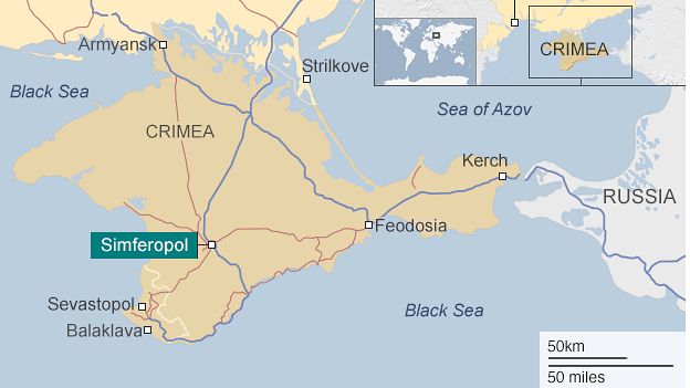 Map showing Crimea and Simferopol
