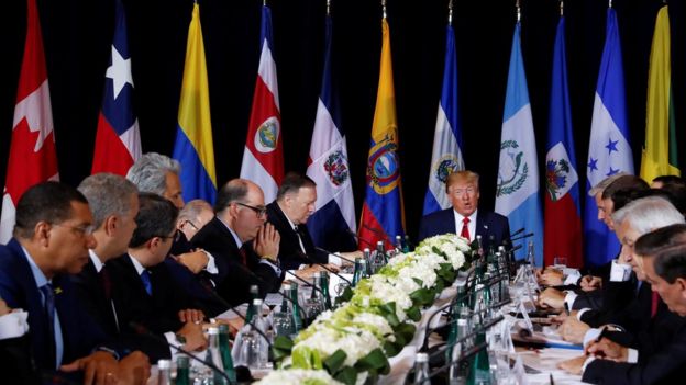 Donald Trump reunido en Naciones Unidas con líderes latinoamericanos.