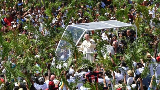 Pope Francis on a trip to Mauritius