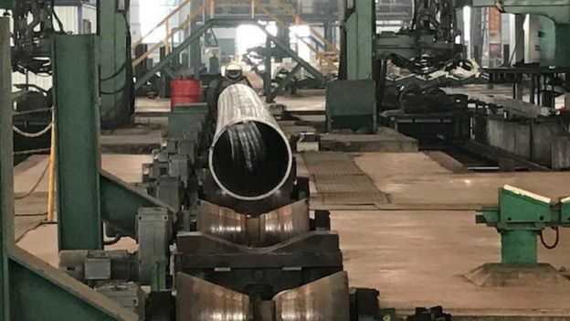A steel pipe at the Hebei Huayang Steel Pipe factory
