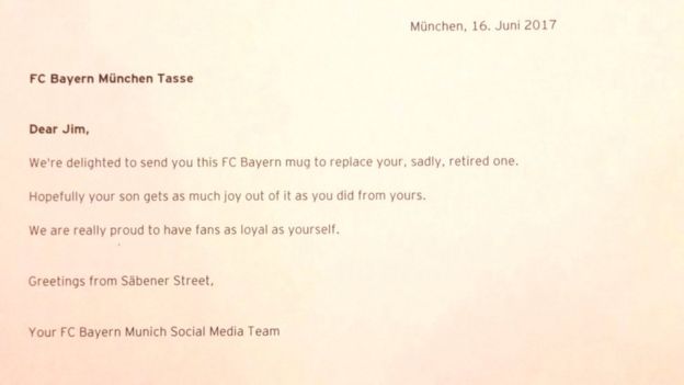 The letter that accompanied the new mug