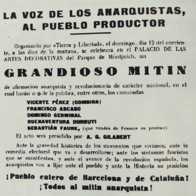 Cartel mitin anarquista en Barcelona