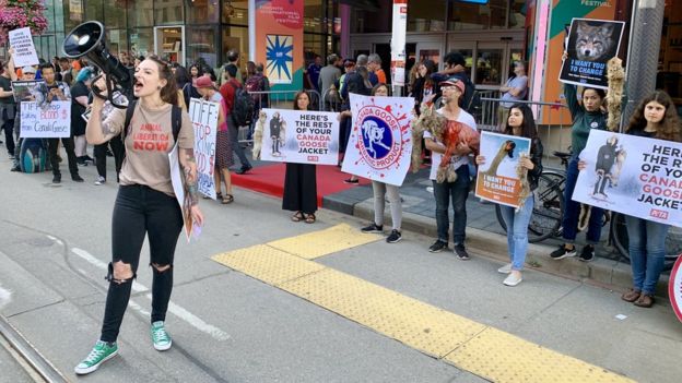 Animal rights protesters at the Toronto Film Festival