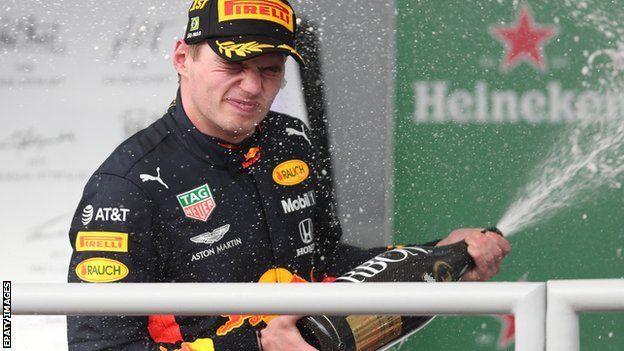 Max Verstappen, of Red Bull, celebrates after the Brazilian Formula One Grand Prix in Interlagos