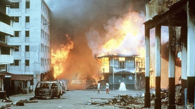 Buildings blaze during the US invasion of Panama