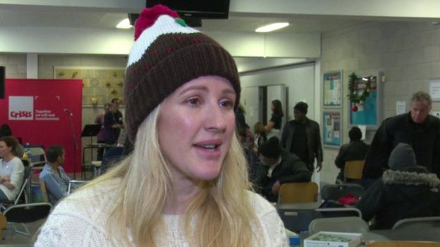 Ellie Goulding at a Crisis Christmas centre in London