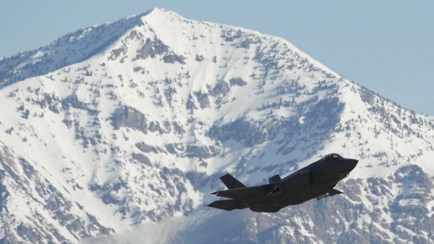 A F-35 fighter jet take-offs for a training mission at Hill Air Force Base on March 15, 2017 in Ogden, Utah.