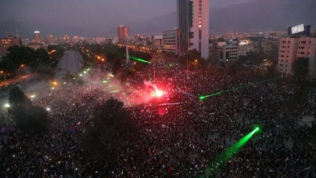 Protesta en la Plaza Italia de Santiago