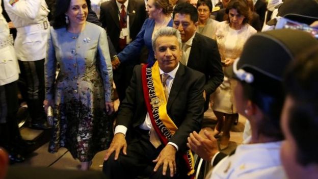 Lenin Moreno leaves the National Assembly after his inauguration ceremony. Photo: 24 May 2017