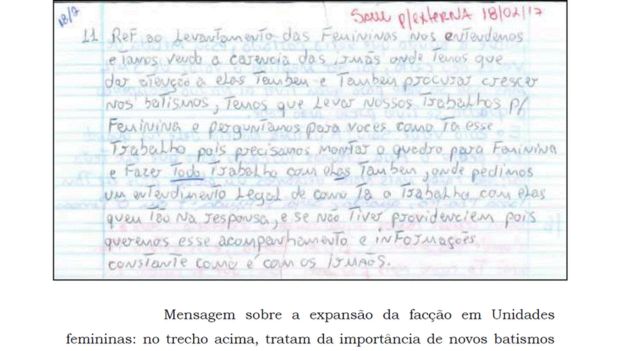 Trecho de denúncia do Ministério Público falando da ampliação de batismos nas unidades femininas