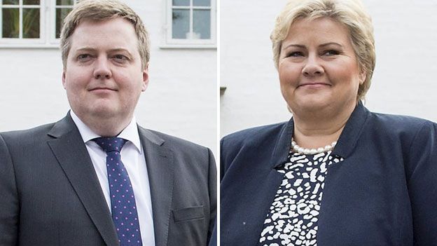 Iceland PM Sigmundur Gunnlaugsson and Norway PM Erna Solberg