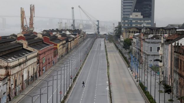 An empty street in Rio de Janeiro after demonstrators blocked traffic