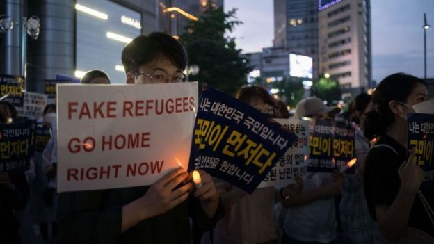 Protestas en Seúl en junio contra la llegada de refugiados.