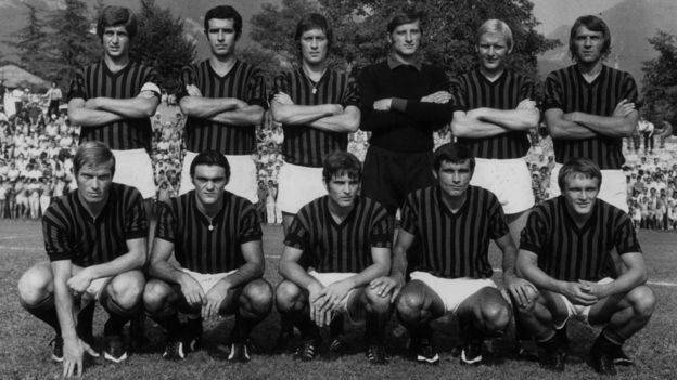 AC Milan 1972 with Rivera at left end of back row