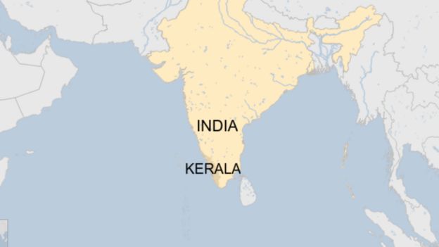 A map showing where Kerala is in India