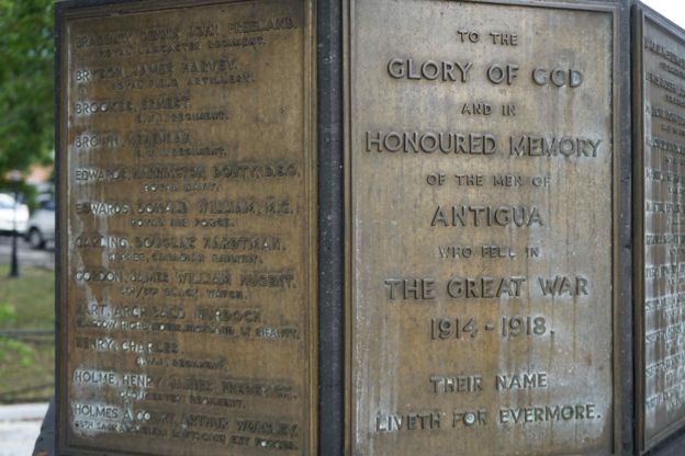 A close-up of Antigua's national war memorial