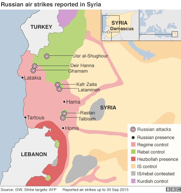 Map showing air strikes