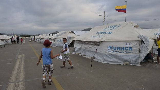 Campo de refugiados en Ecuador.