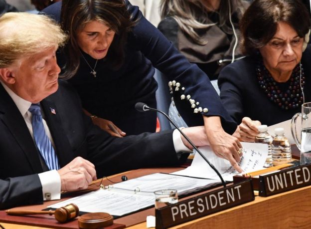 Donald Trump y Nikki Haley en la Asamblea General de Naciones Unidas en septiembre.