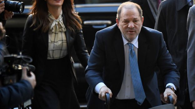 Harvey Weinstein pictured outside the Manhattan Criminal Court in February