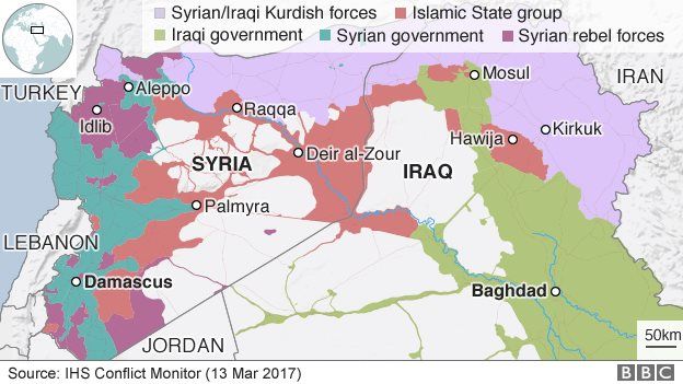 Map showing control of Iraq and Syria (13 March 2017)